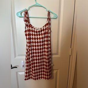 Checkered burnt orange and cream slip dress